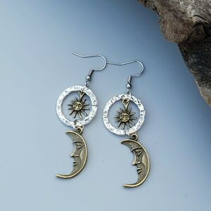 Celestial Crescent Moon And Sun Earrings Dangle